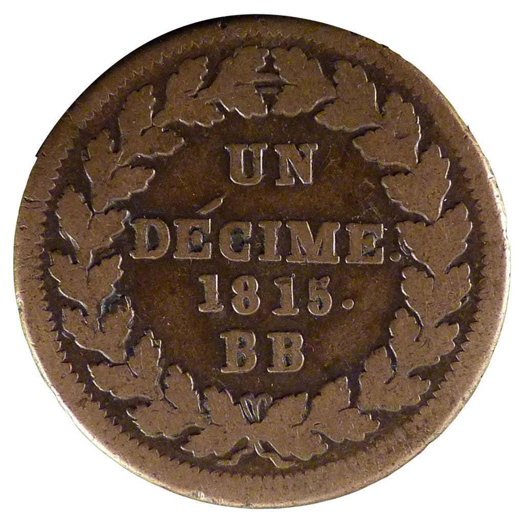FRANCE, Napoléon I, Decime, 1815, Strasbourg, KM #700, F(12-15), Bronze, Gadoury