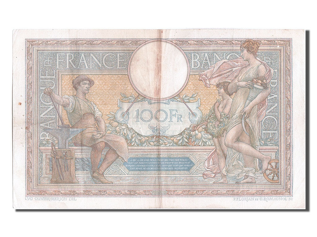 France, 100 Francs, 100 F 1908-1939 ''Luc Olivier Merson'', 1927, KM #78b,...
