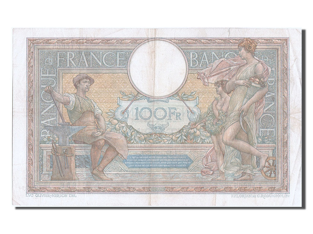 France, 100 Francs, 100 F 1908-1939 ''Luc Olivier Merson'', 1927, KM #78b,...