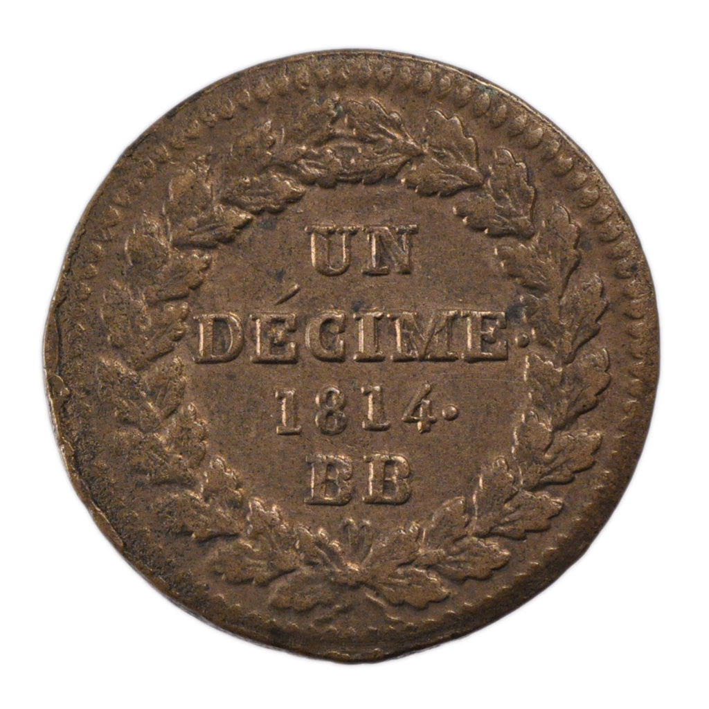 Moneta, Francia, Louis XVIII, Decime, 1814, Strasbourg, SPL-, Bronzo