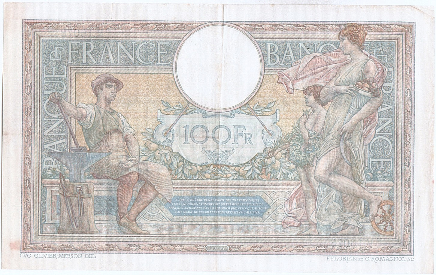 Banknote, France, 100 Francs, 100 F 1908-1939 ''Luc Olivier Merson'', 1926