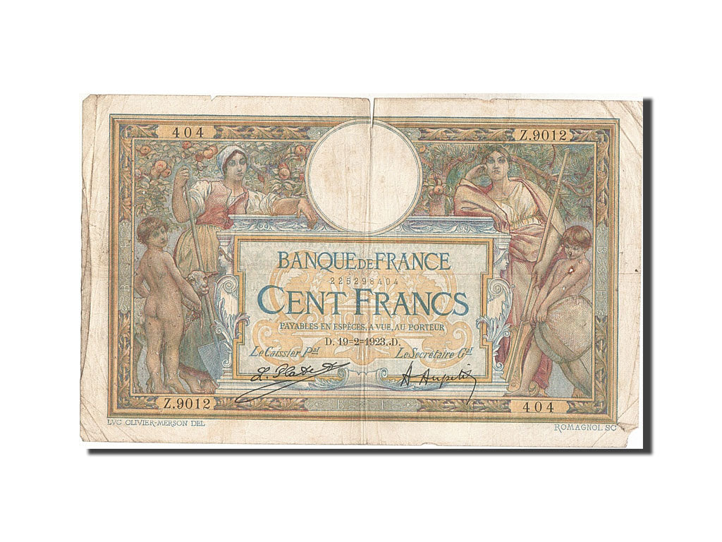 Banknote, France, 100 Francs, 100 F 1908-1939 ''Luc Olivier Merson'', 1923