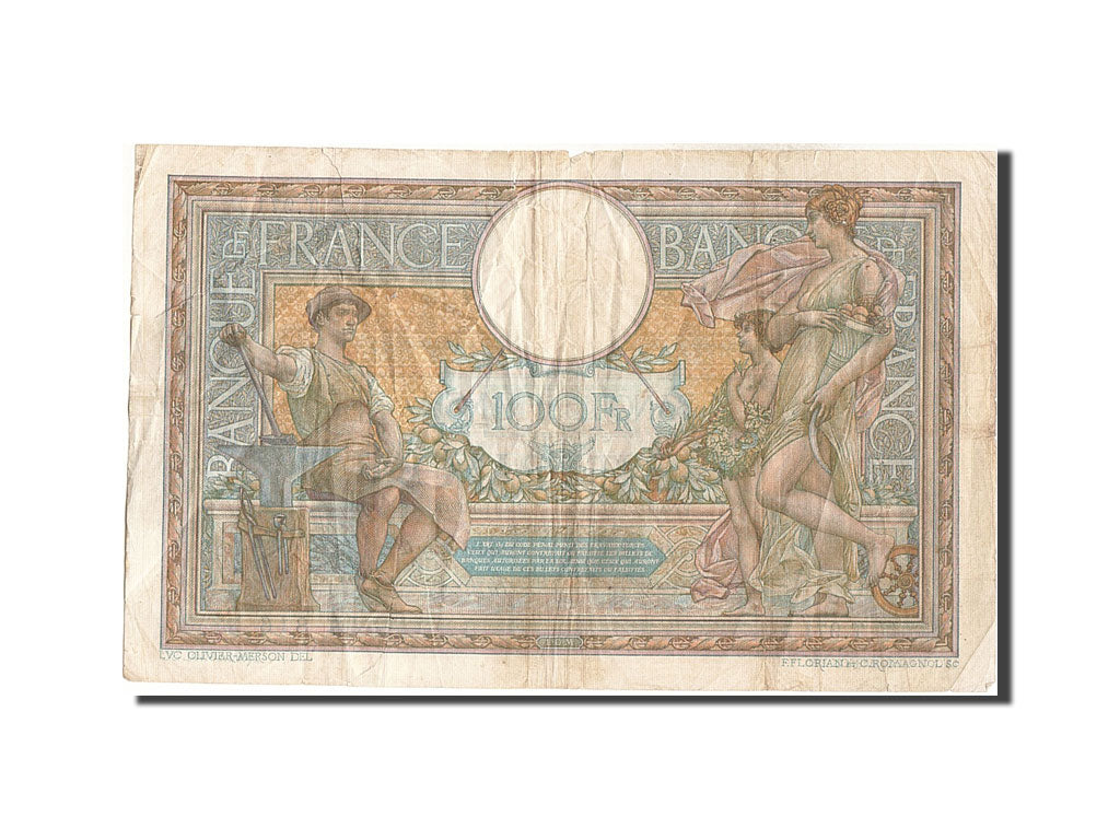 France, 100 Francs, 100 F 1908-1939 ''Luc Olivier Merson'', 1909, KM #71a,...