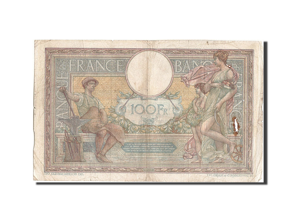 France, 100 Francs, 100 F 1908-1939 ''Luc Olivier Merson'', 1919, KM #71a,...
