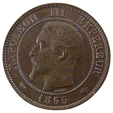 FRANCE, 10 Centimes, 1855, Paris, AU(50-53), Bronze, Gadoury #248, 9.90