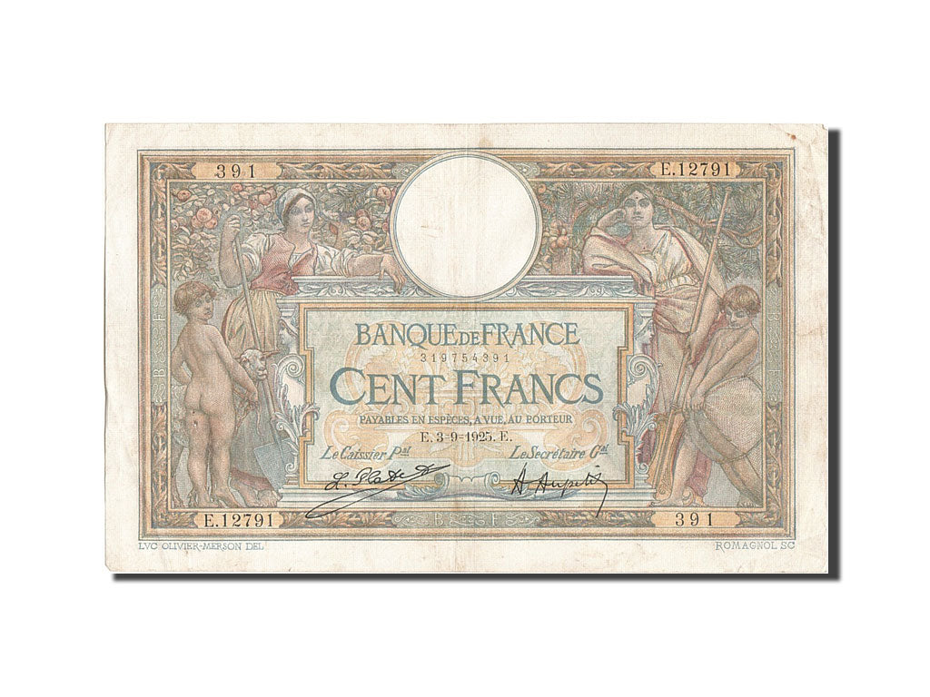 Banknote, France, 100 Francs, 100 F 1908-1939 ''Luc Olivier Merson'', 1925