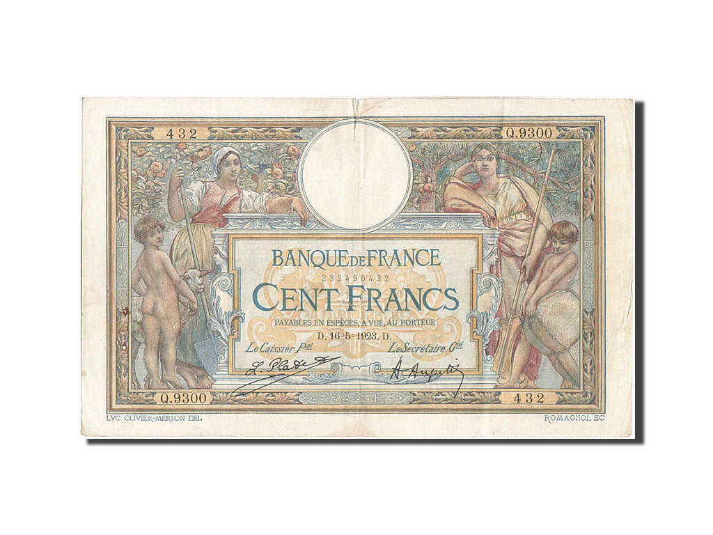 Banknote, France, 100 Francs, 100 F 1908-1939 ''Luc Olivier Merson'', 1923