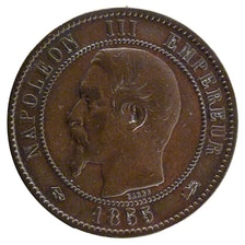 FRANCE, 10 Centimes, 1855, Lyons, EF(40-45), Bronze, Gadoury #248, 9.70