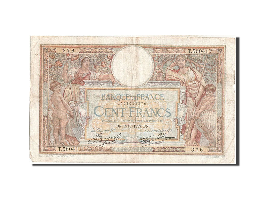 Banknote, France, 100 Francs, 100 F 1908-1939 ''Luc Olivier Merson'', 1937
