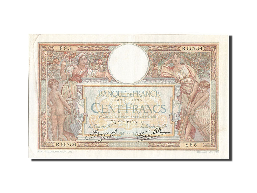 Banknote, France, 100 Francs, 100 F 1908-1939 ''Luc Olivier Merson'', 1937