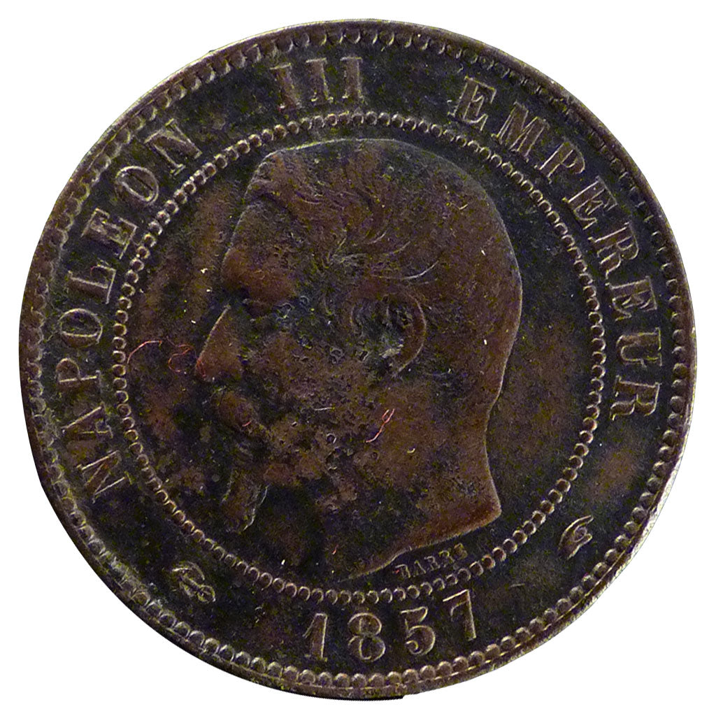 FRANCE, Napoléon III, 10 Centimes, 1857, Paris, AU(50-53), Bronze, Gadoury #248,
