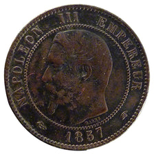 FRANCE, Napoléon III, 10 Centimes, 1857, Paris, AU(50-53), Bronze, Gadoury #248,