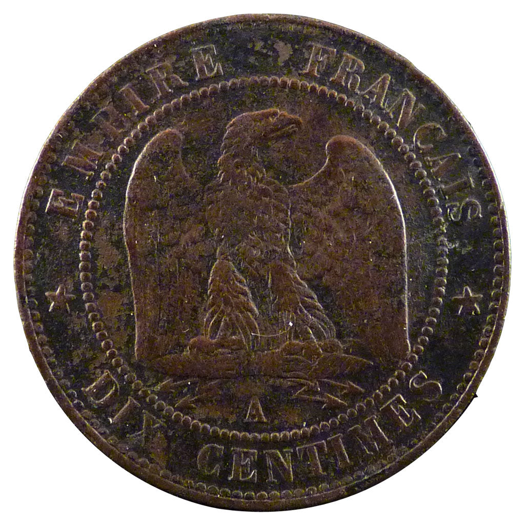 FRANCE, Napoléon III, 10 Centimes, 1857, Paris, AU(50-53), Bronze, Gadoury #248,