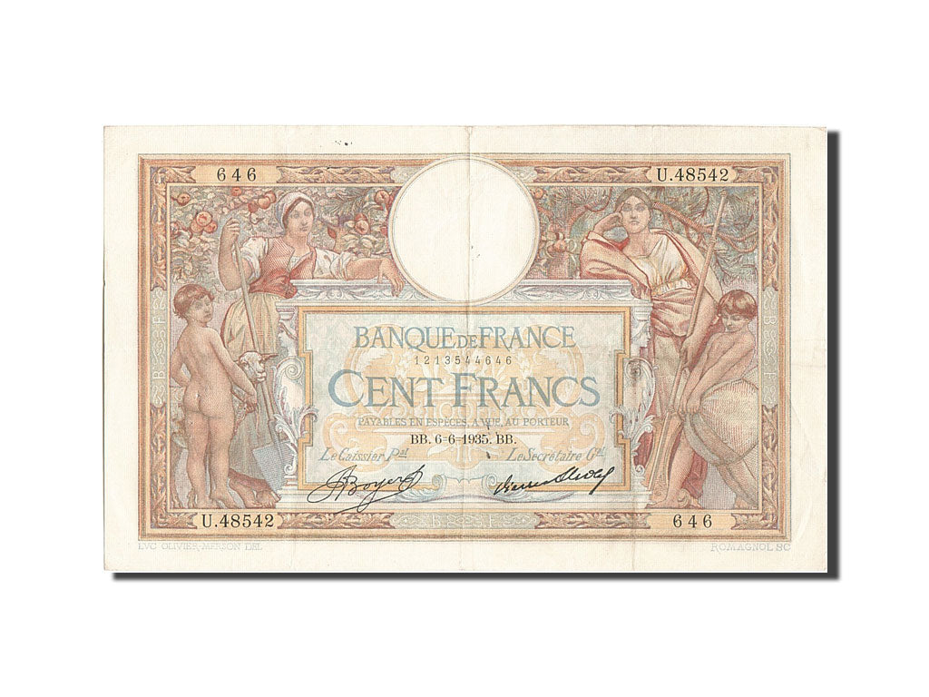 Banknote, France, 100 Francs, 100 F 1908-1939 ''Luc Olivier Merson'', 1935