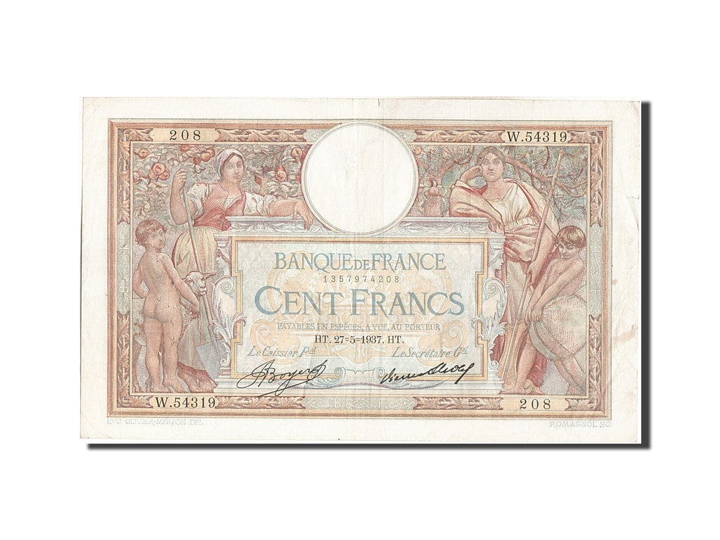 Banknote, France, 100 Francs, 100 F 1908-1939 ''Luc Olivier Merson'', 1937