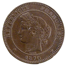 FRANCE, Cérès, 10 Centimes, 1870, Paris, KM #815.1, AU(55-58), Bronze, Gadoury #