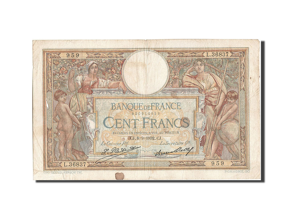 Banknote, France, 100 Francs, 100 F 1908-1939 ''Luc Olivier Merson'', 1932