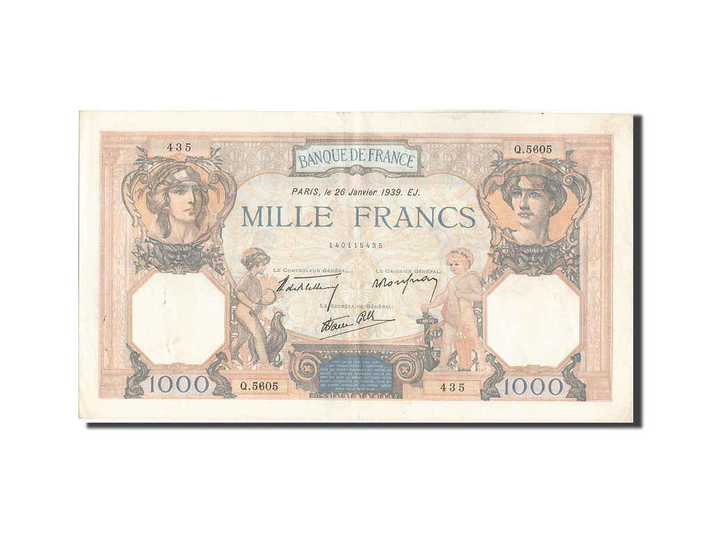 France, 1000 Francs, 1 000 F 1927-1940 ''Cérès et Mercure'', 1939, KM #90c, 1...