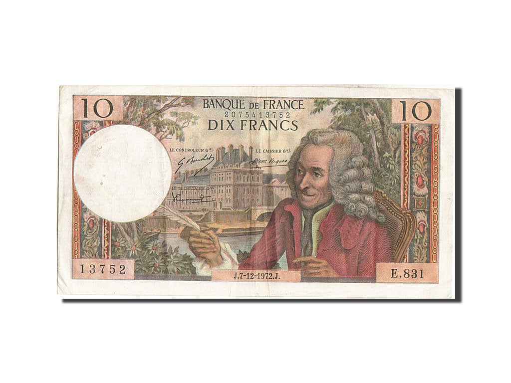 France, 10 Francs, 10 F 1963-1973 ''Voltaire'', 1972, KM #147d, 1972-12-07,...