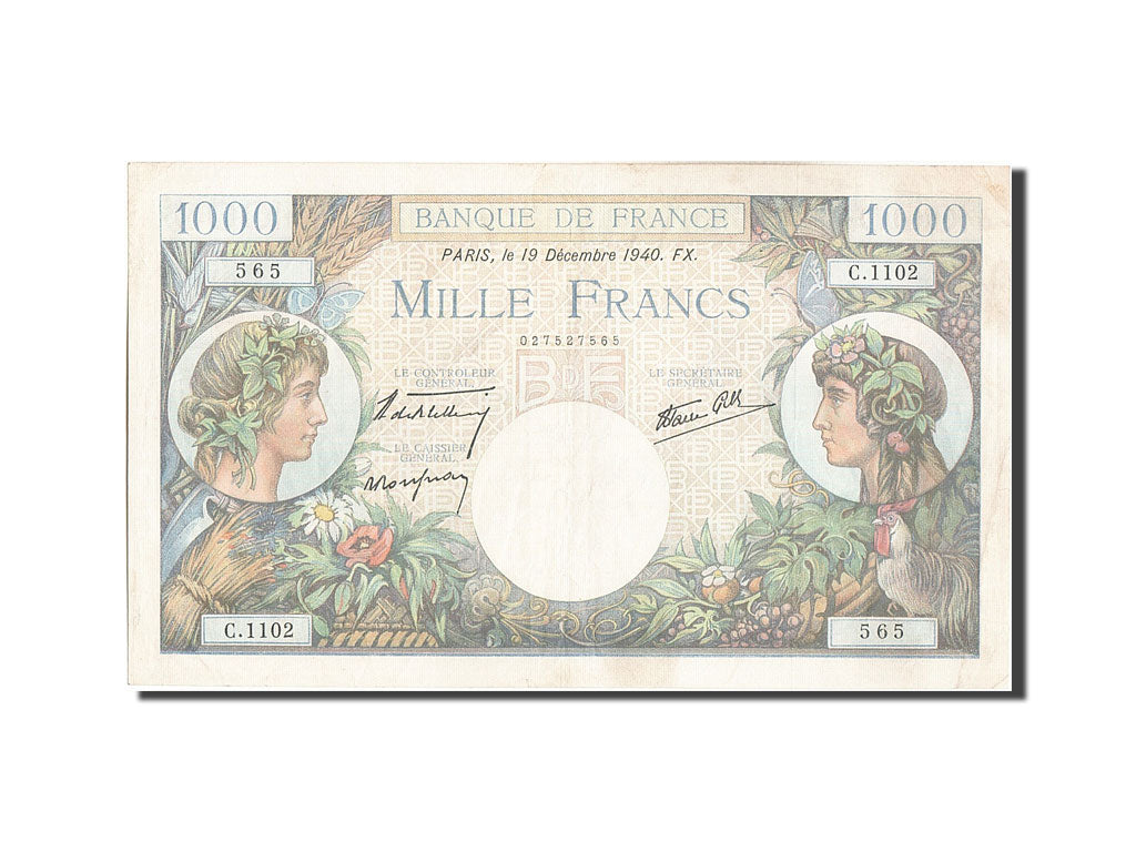 Banknote, France, 1000 Francs, 1 000 F 1940-1944 ''Commerce et Industrie''