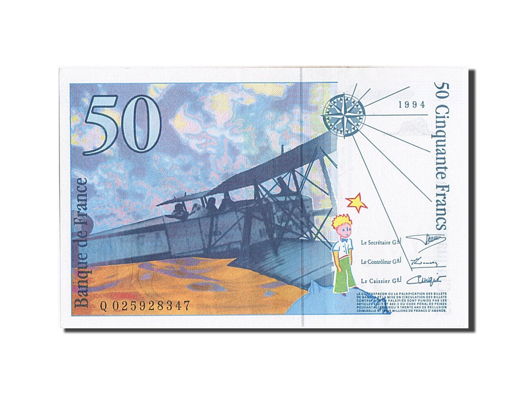 Francia, 50 Francs, 50 F 1992-1999 ''St Exupéry'', 1994, KM:157Aa, SPL+, Fay...
