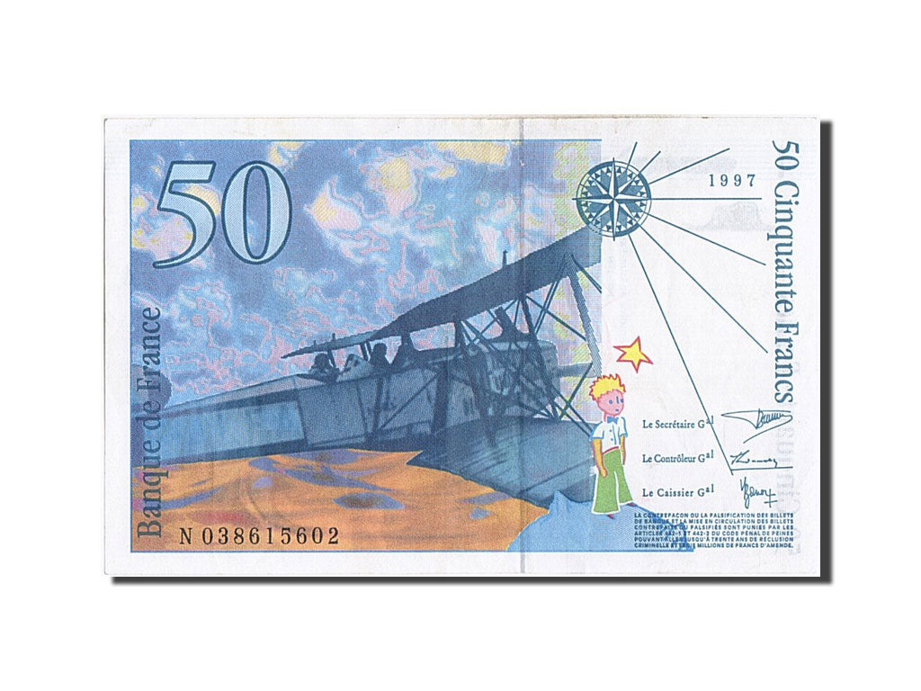 France, 50 Francs, 50 F 1992-1999 ''St Exupéry'', 1997, KM #157Ad, AU(50-53), N.