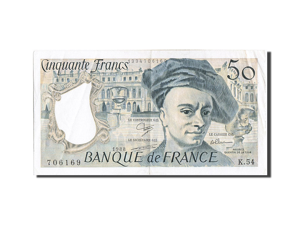 France, 50 Francs, 50 F 1976-1992 ''Quentin de La Tour'', 1988, KM #152d,...