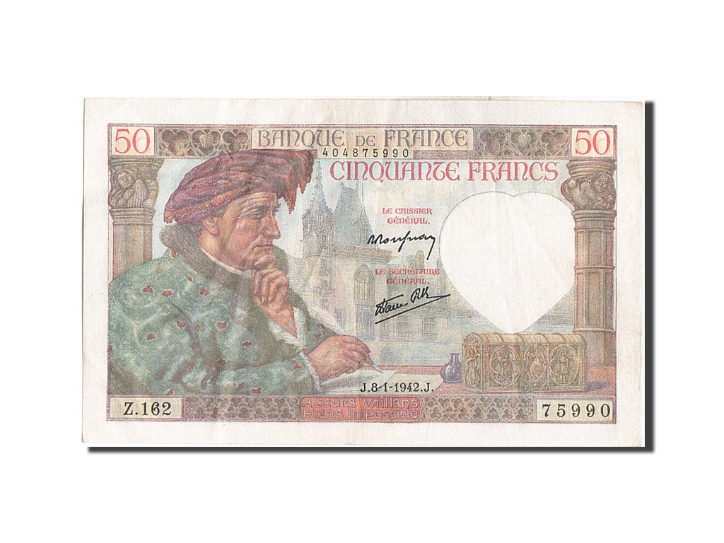 Banknote, France, 50 Francs, 50 F 1940-1942 ''Jacques Coeur'', 1942, 1942-01-08