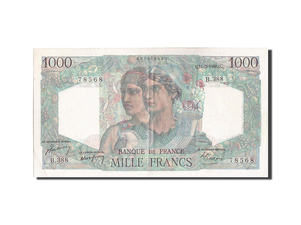 Francia, 1000 Francs, 1 000 F 1945-1950 ''Minerve et Hercule'', 1948, KM:130b...