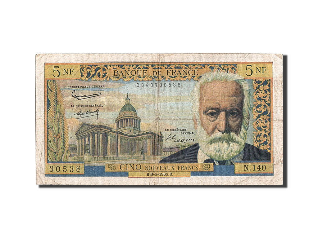 France, 5 Nouveaux Francs, 5 NF 1959-1965 ''Victor Hugo'', 1965, KM #141a,...