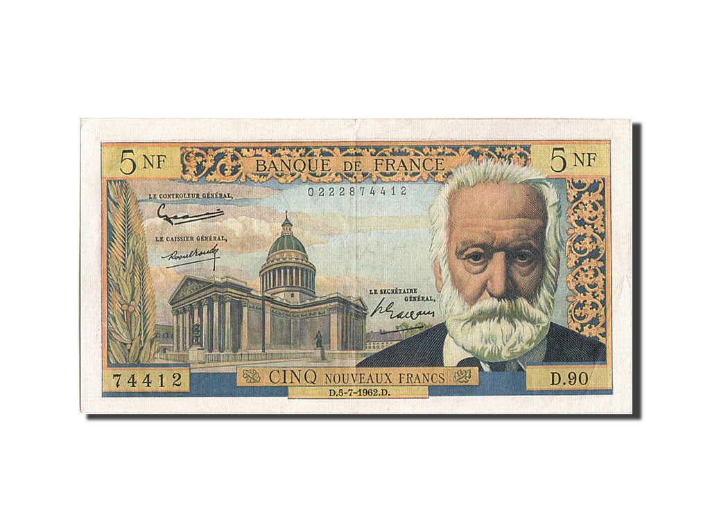 Banknote, France, 5 Nouveaux Francs, 5 NF 1959-1965 ''Victor Hugo'', 1962
