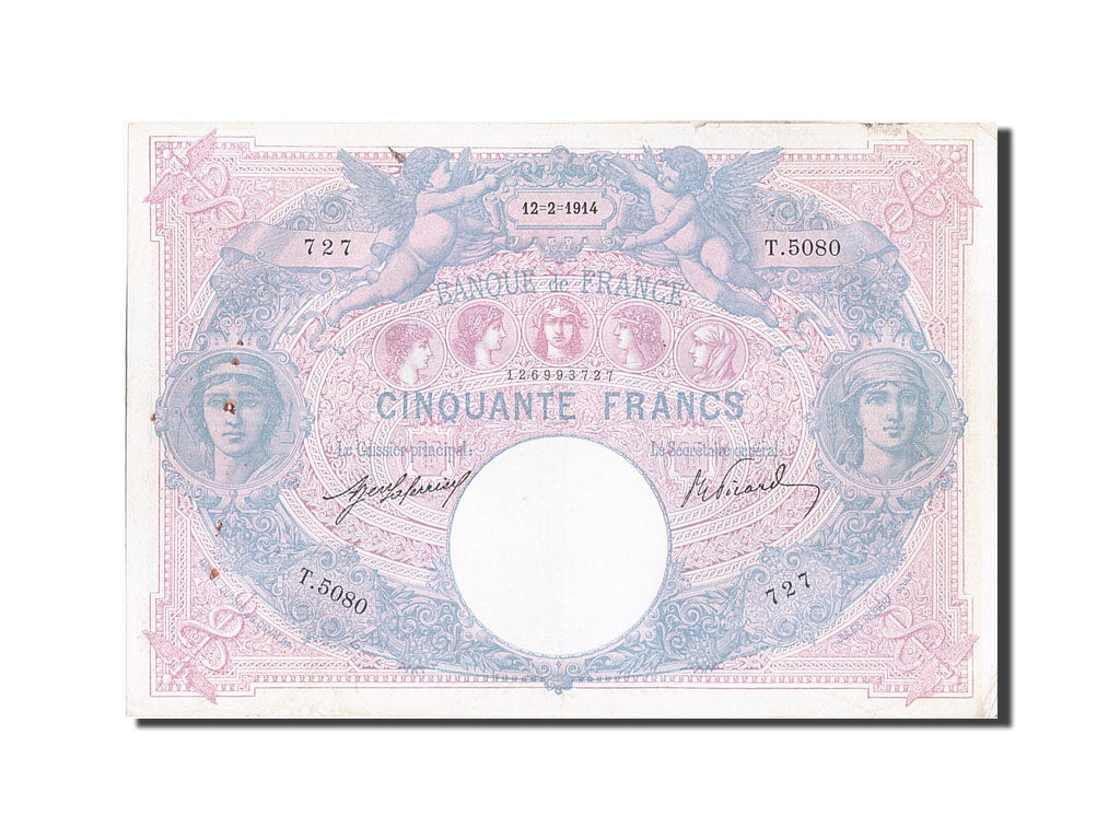 France, 50 Francs, 50 F 1889-1927 ''Bleu et Rose'', 1914, KM #64e, 1914-02-12,..