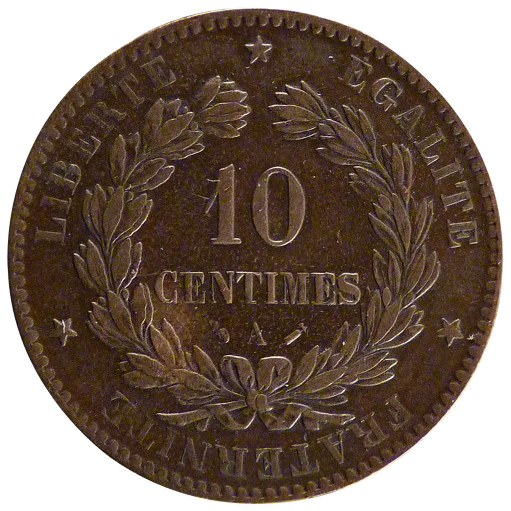 Moneta, Francia, Cérès, 10 Centimes, 1883, Paris, BB+, Bronzo, Gadoury:265a