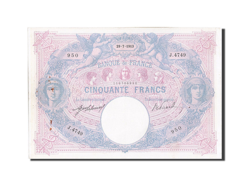 Banknote, France, 50 Francs, 50 F 1889-1927 ''Bleu et Rose'', 1913, 1913-07-29