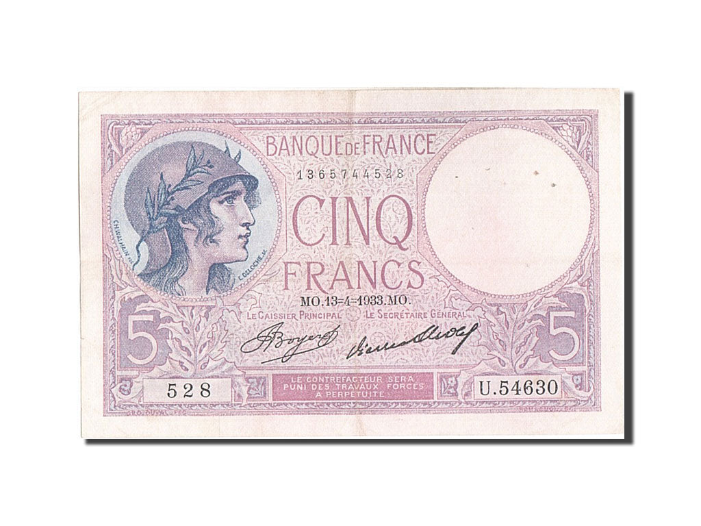 Billete, Francia, 5 Francs, 5 F 1917-1940 ''Violet'', 1933, 1933-04-13, MBC