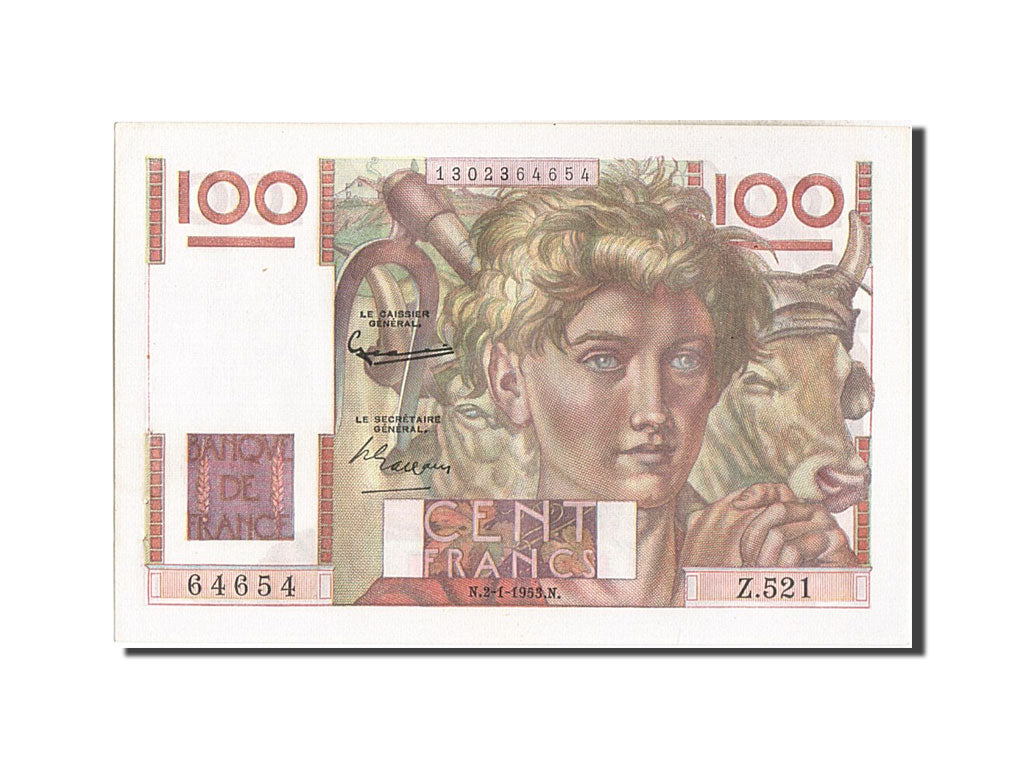 Banconote, Francia, 100 Francs, 100 F 1945-1954 ''Jeune Paysan'', 1953
