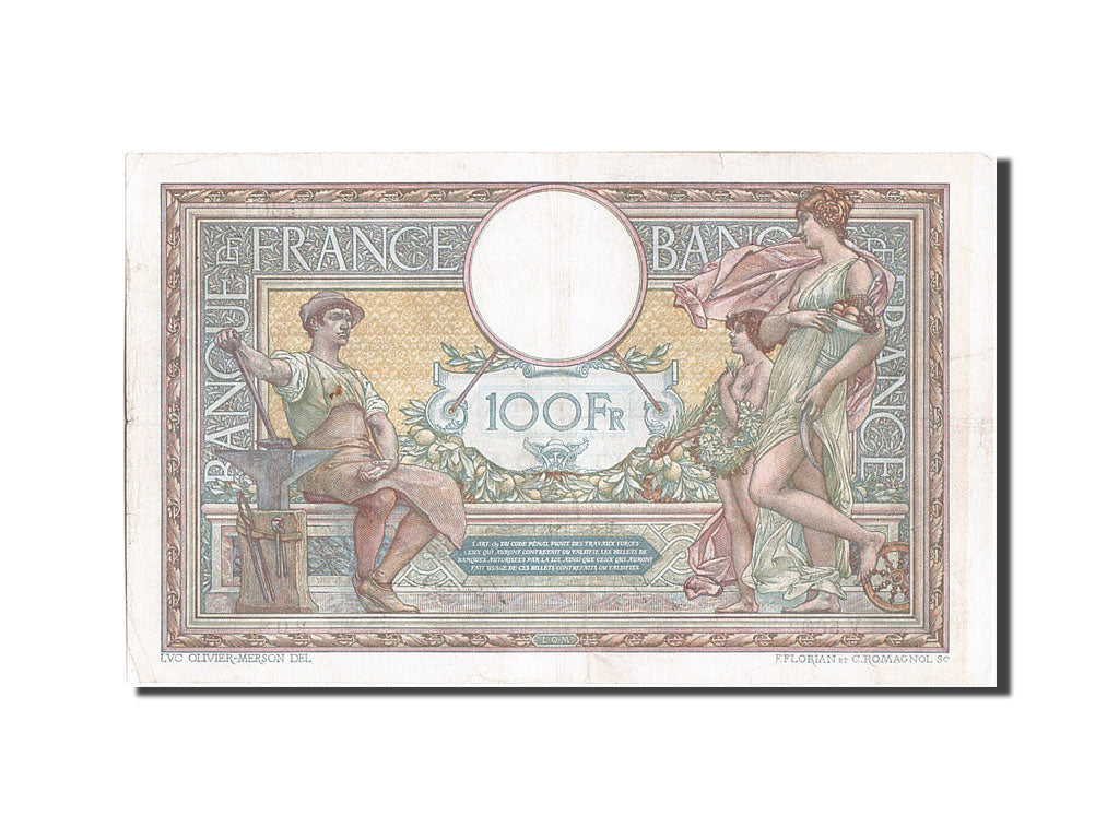 Banknote, France, 100 Francs, 100 F 1908-1939 ''Luc Olivier Merson'', 1919