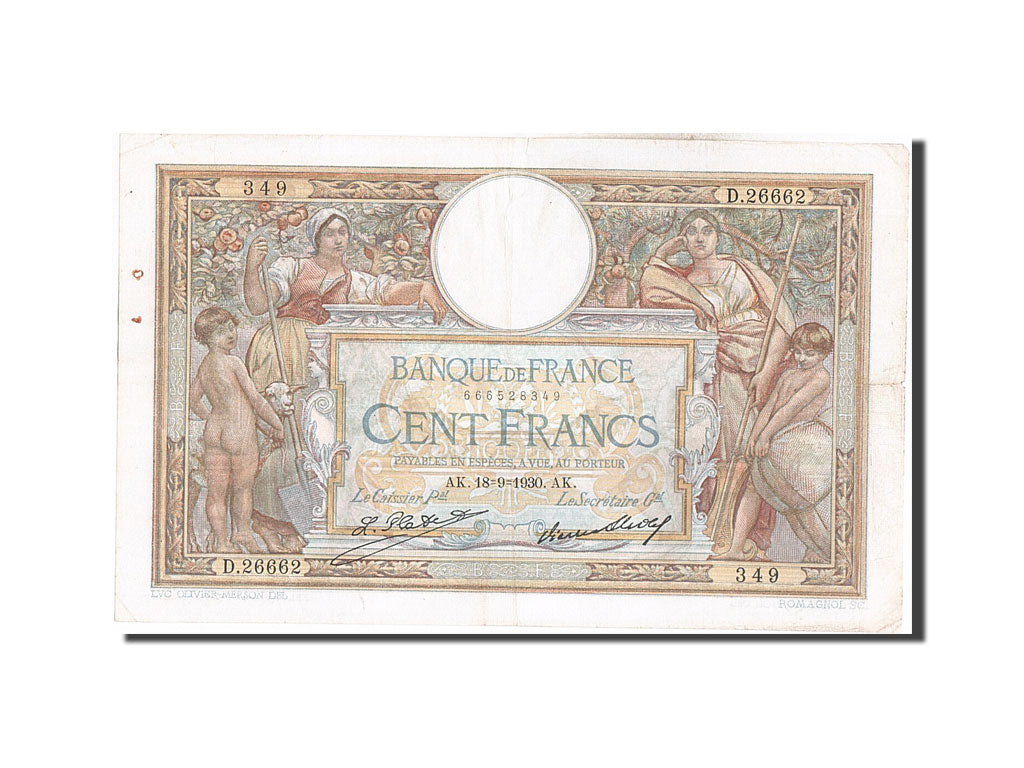 Banknote, France, 100 Francs, 100 F 1908-1939 ''Luc Olivier Merson'', 1930