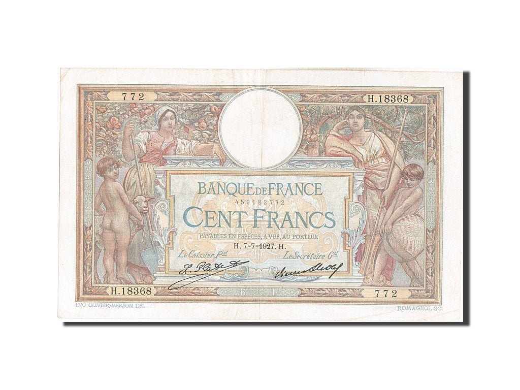 Banknote, France, 100 Francs, 100 F 1908-1939 ''Luc Olivier Merson'', 1927