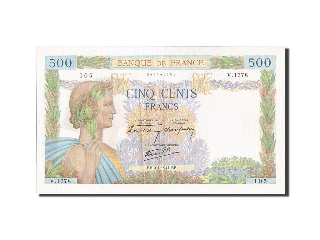 Billet, France, 500 Francs, 500 F 1940-1944 ''La Paix'', 1941, 1941-01-09, TTB