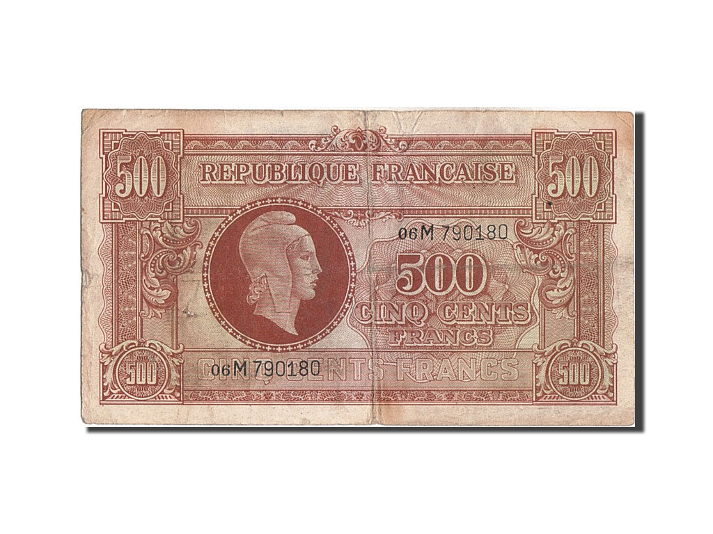 France, 500 Francs, 1943-1945 Marianne, 1945, KM #106, VG(8-10), 06M790180,...