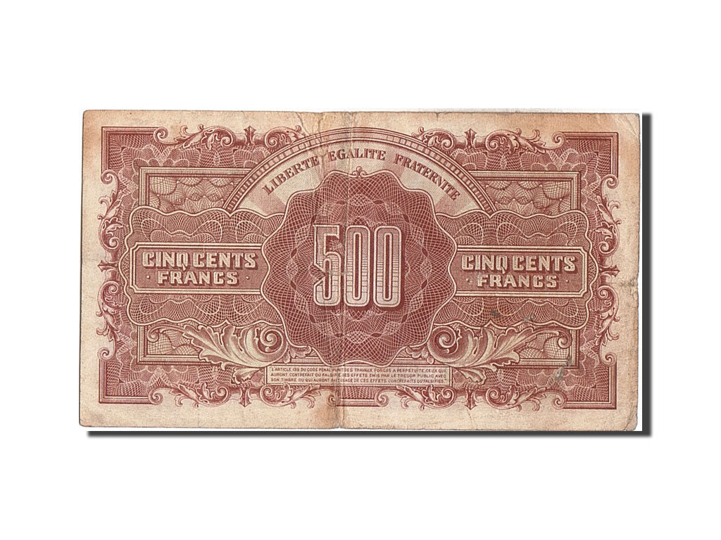 France, 500 Francs, 1943-1945 Marianne, 1945, KM #106, VG(8-10), 06M790180,...