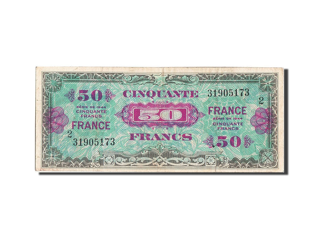 France, 50 Francs, 1945 Verso France, 1945, KM #122b, VF(20-25), 2 31905173,...