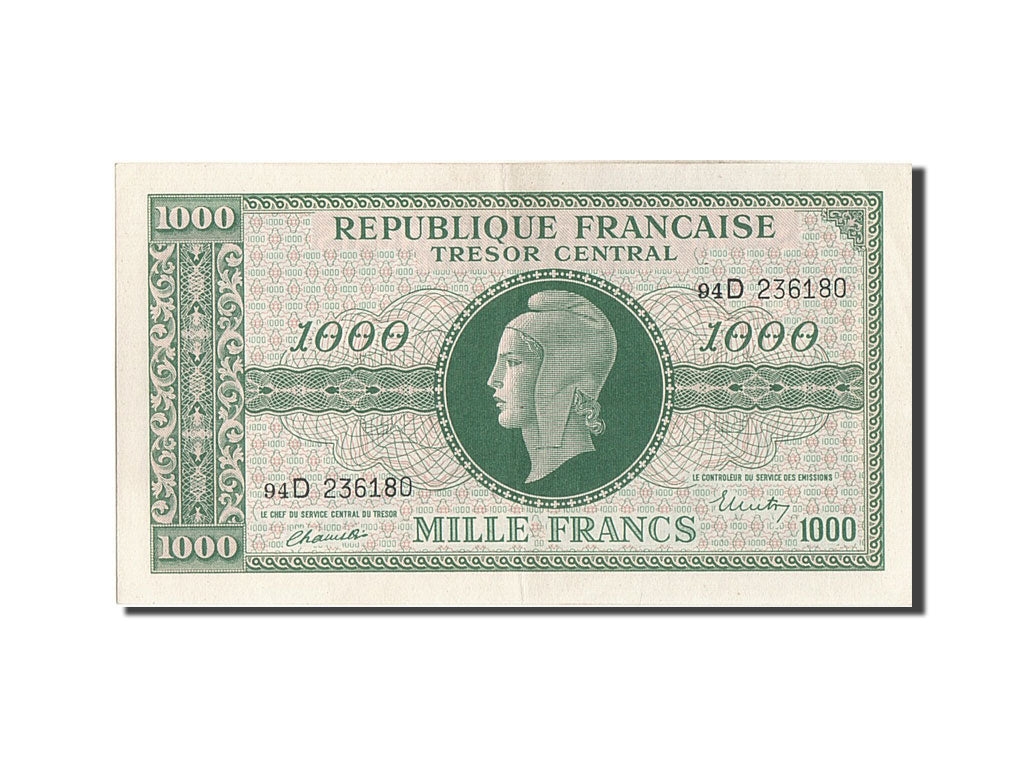 France, 1000 Francs, 1943-1945 Marianne, 1945, KM #107, UNC(63), 94D 236180,...