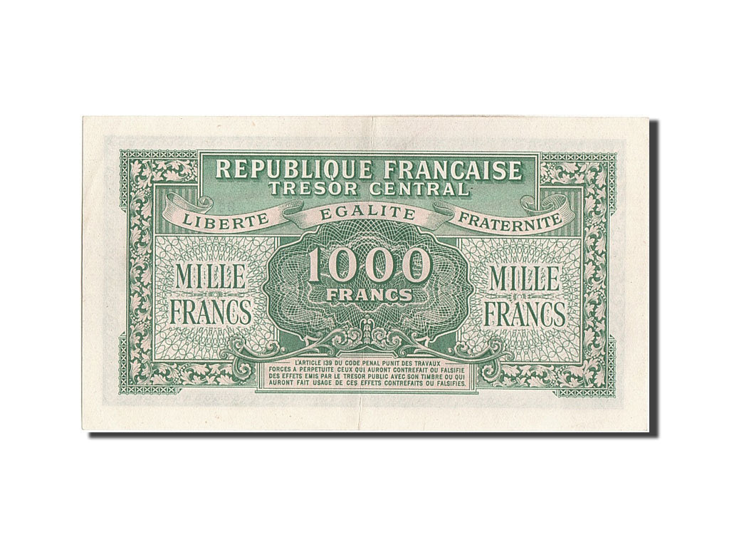 France, 1000 Francs, 1943-1945 Marianne, 1945, KM #107, UNC(63), 94D 236180,...
