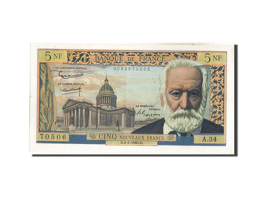 Biljet, Frankrijk, 5 Nouveaux Francs, 5 NF 1959-1965 ''Victor Hugo'', 1960