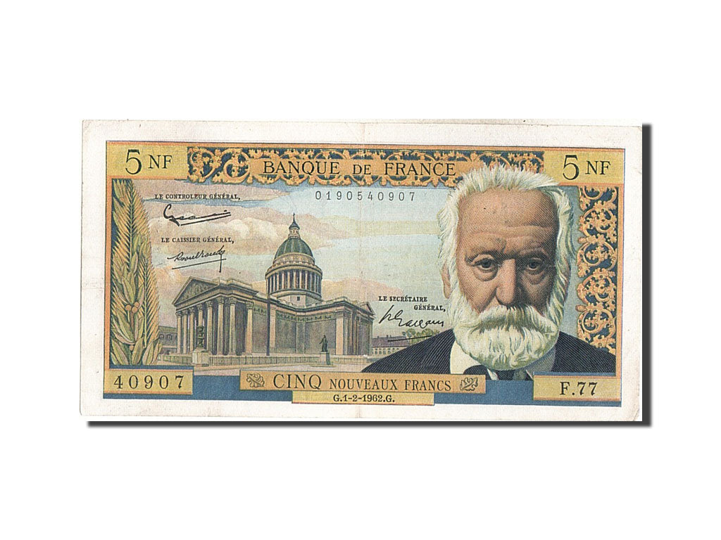 France, 5 Nouveaux Francs, 5 NF 1959-1965 ''Victor Hugo'', 1962, KM #141a,...