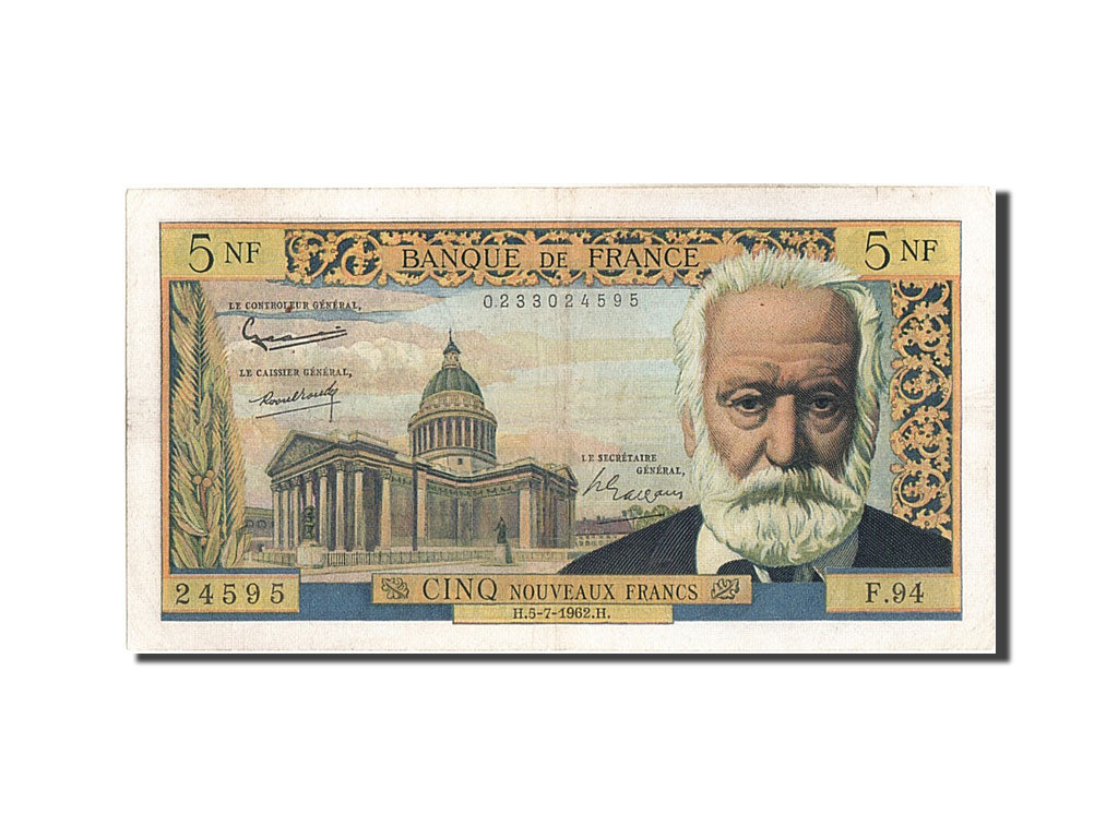 France, 5 Nouveaux Francs, 5 NF 1959-1965 ''Victor Hugo'', 1962, KM #141a,...