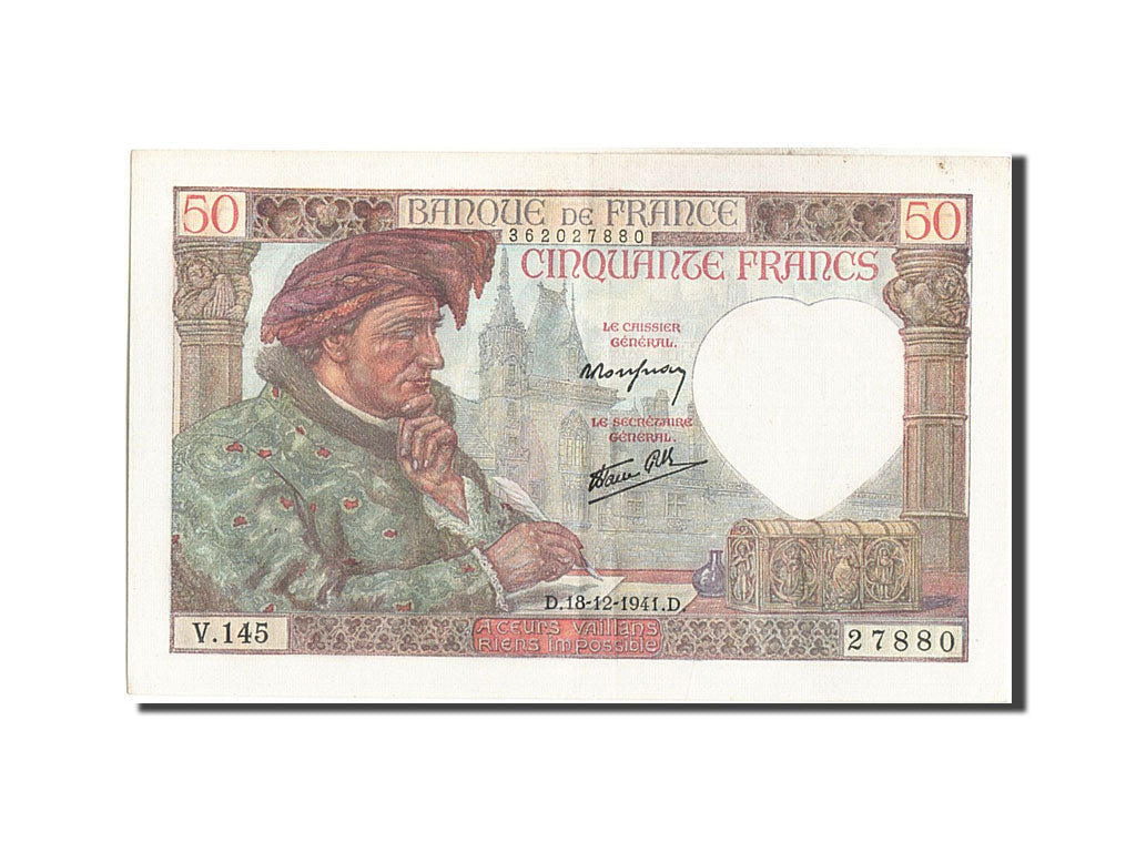 France, 50 Francs, 50 F 1940-1942 ''Jacques Coeur'', 1941, KM #93, 1941-12-18,..