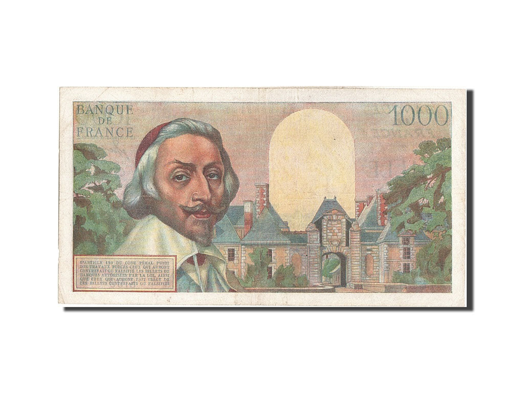 France, 1000 Francs, 1 000 F 1953-1957 ''Richelieu'', 1954, KM #134a,...
